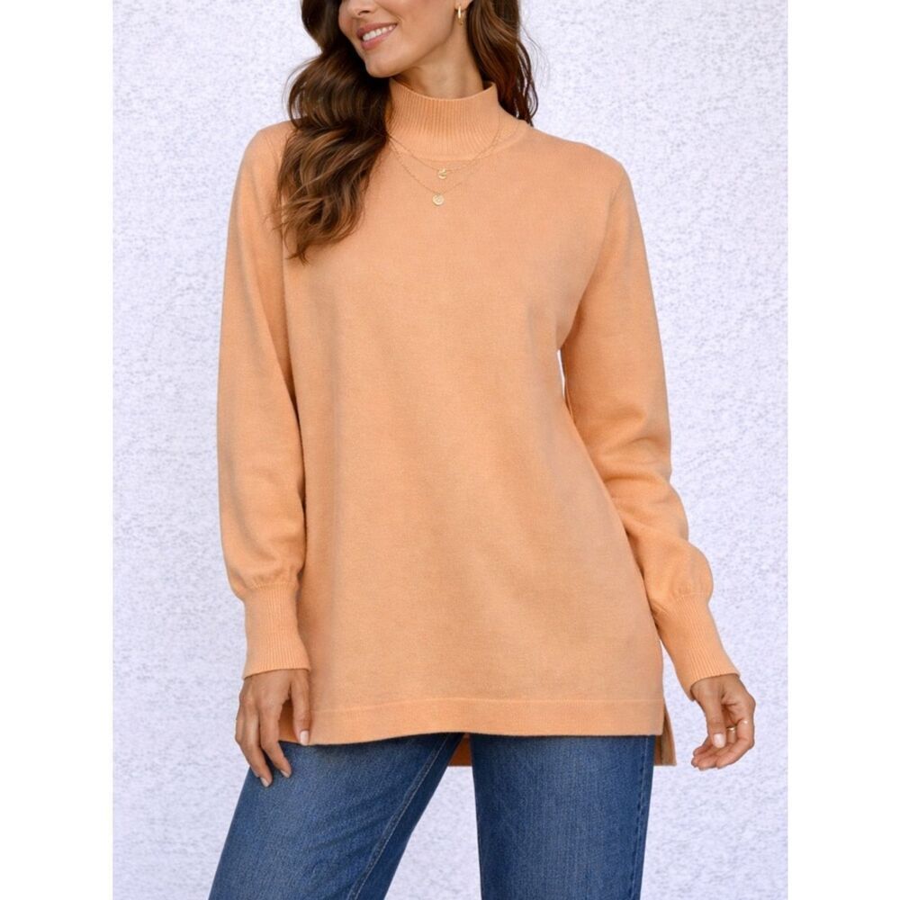 Vintage Bode Peach Merino Wool Tunic Sweater Mock Neck Long Sleeve Size L